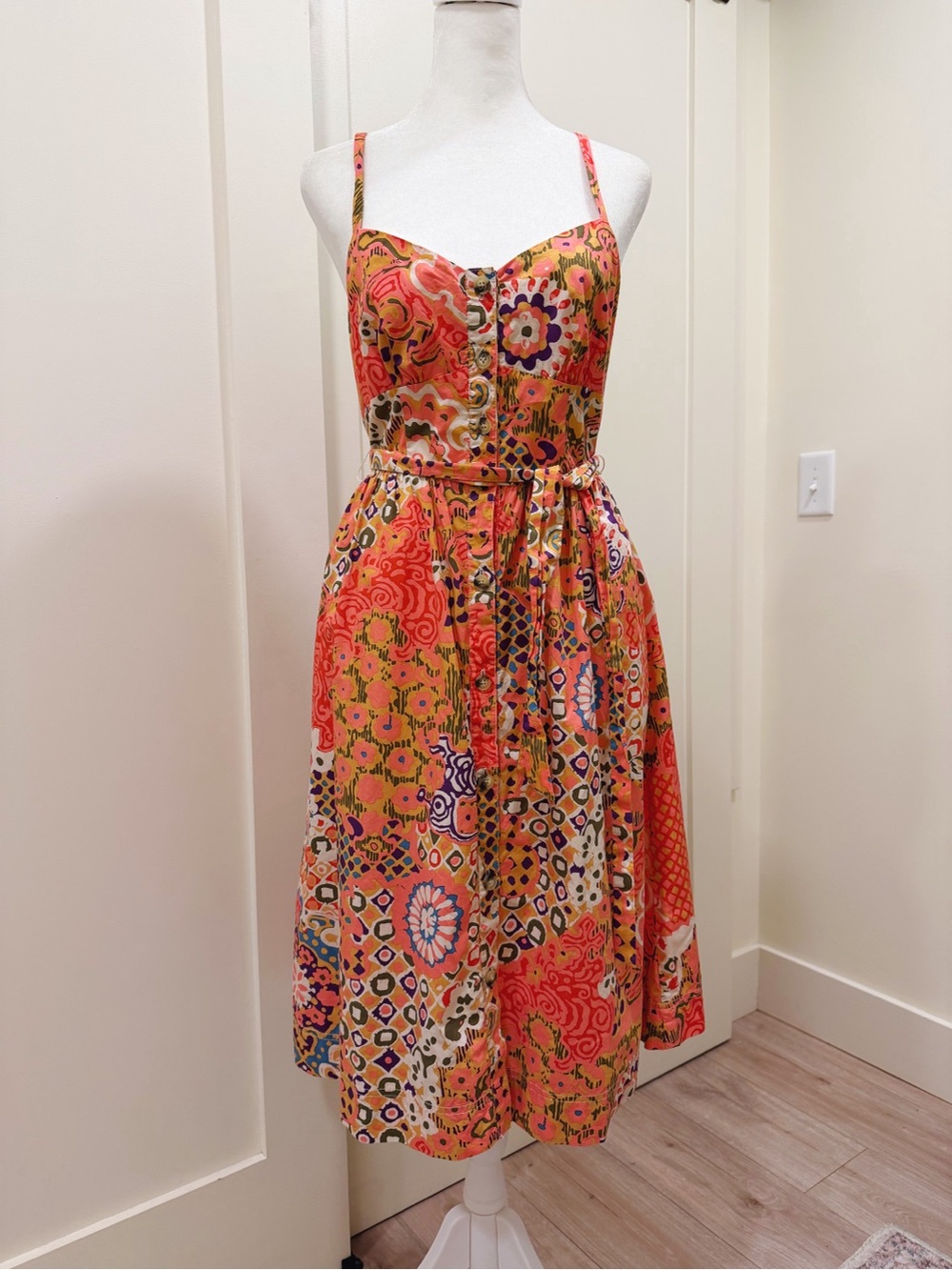 Floral Print Spaghetti Strap Midi Dress in Coral